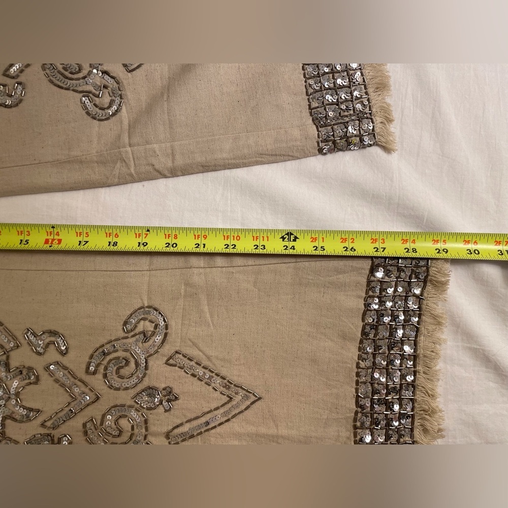 Venus Pants Beaded Linen Blend Bohemian Tan Size 8 - Picture 9 of 16